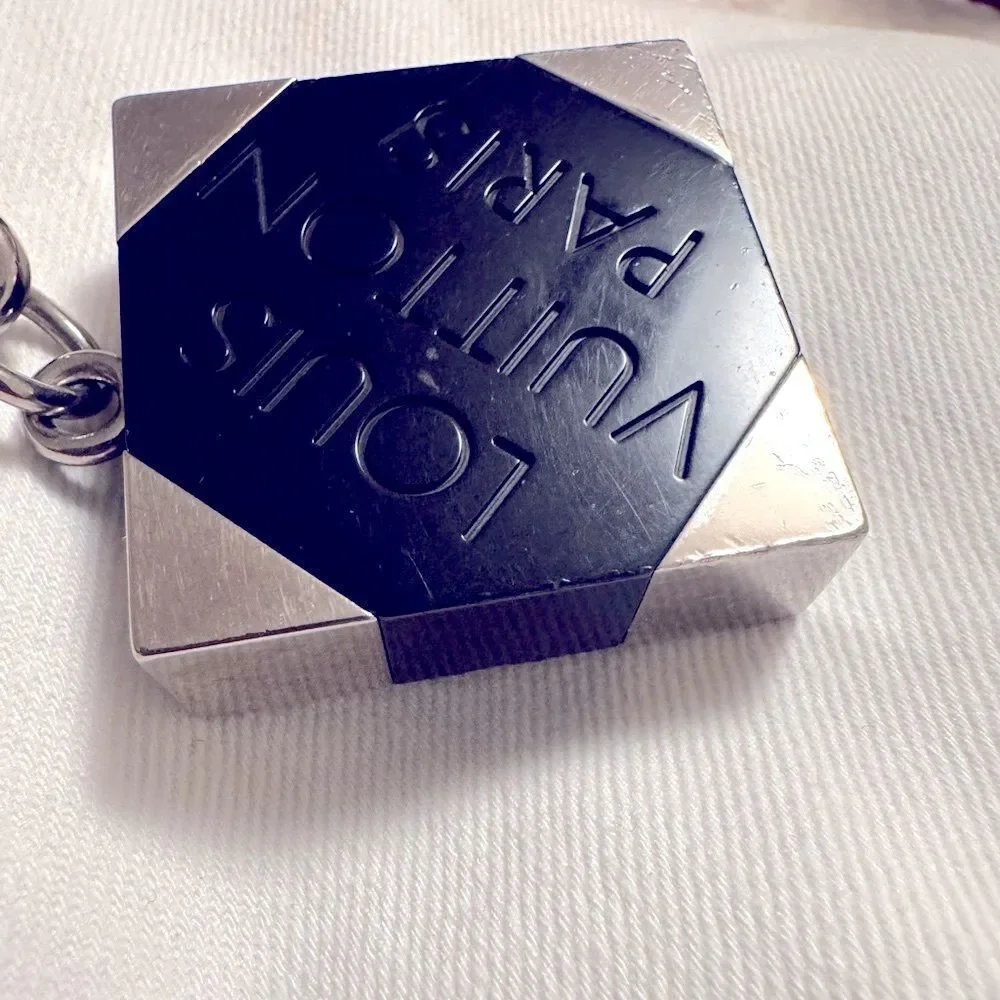 Auth Louis Vuitton Black Resin Silver Bag Charm Keyring Damier Print LV Brand